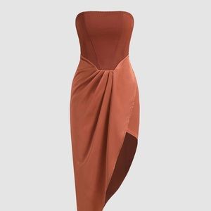Strapless Asymmetrical Hem Midi Dress